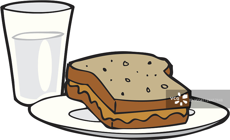 花生酱三明治和牛奶图片素材