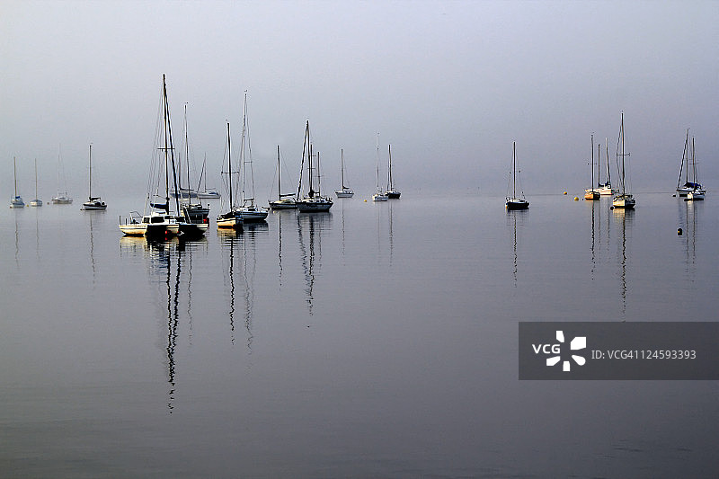 雾中的游艇图片素材