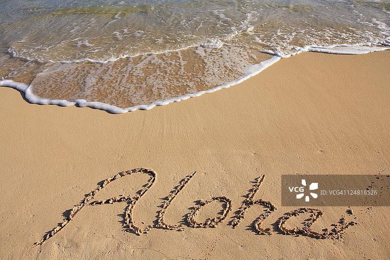 夏威夷沙滩上的Aloha字样图片素材