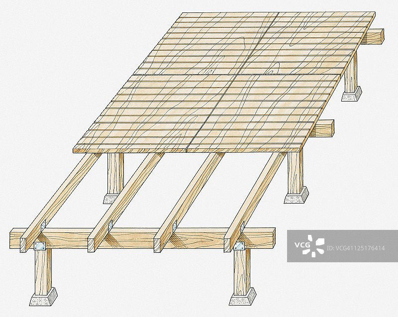 部分铺设的木制甲板插画图片素材