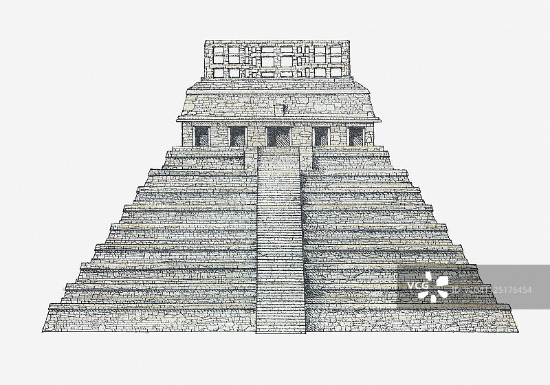 墨西哥帕伦克铭文神庙插画图片素材