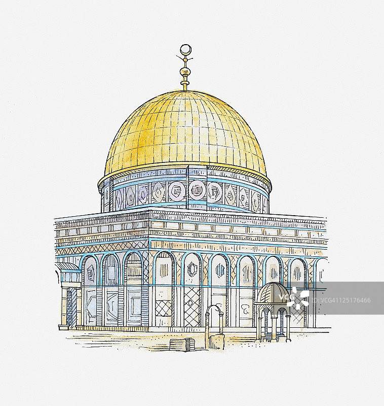 耶路撒冷圆顶清真寺插画（建于公元691年）图片素材