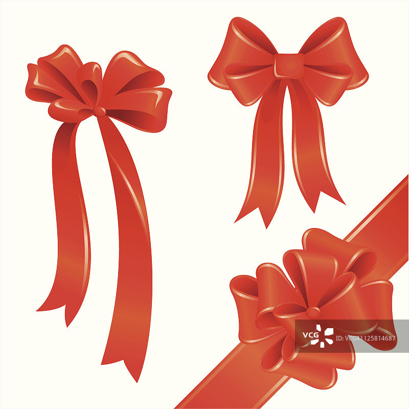 三款红色蝴蝶结和丝带套装图片素材