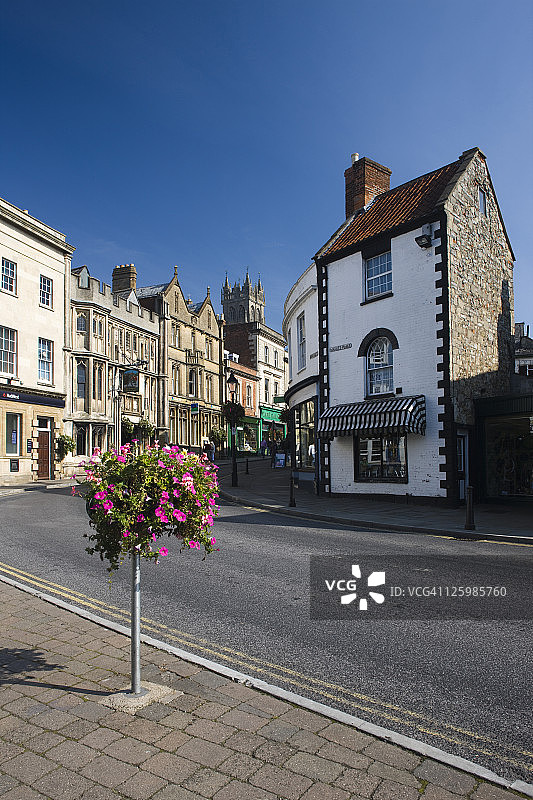英格兰萨默塞特郡格拉斯顿伯里镇中心图片素材