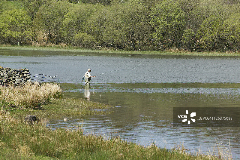 在洛伊斯沃特湖上飞钓的渔民图片素材