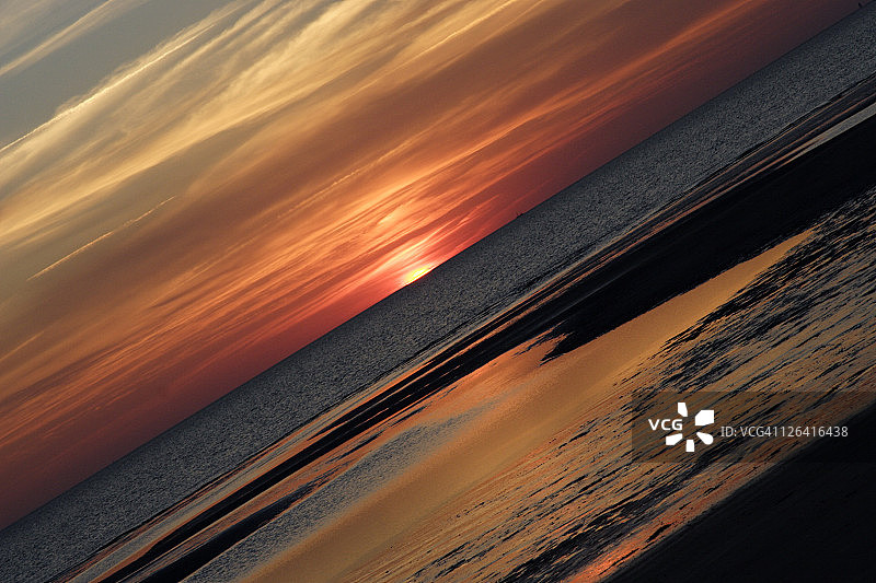 日落时的海滩对天景色图片素材