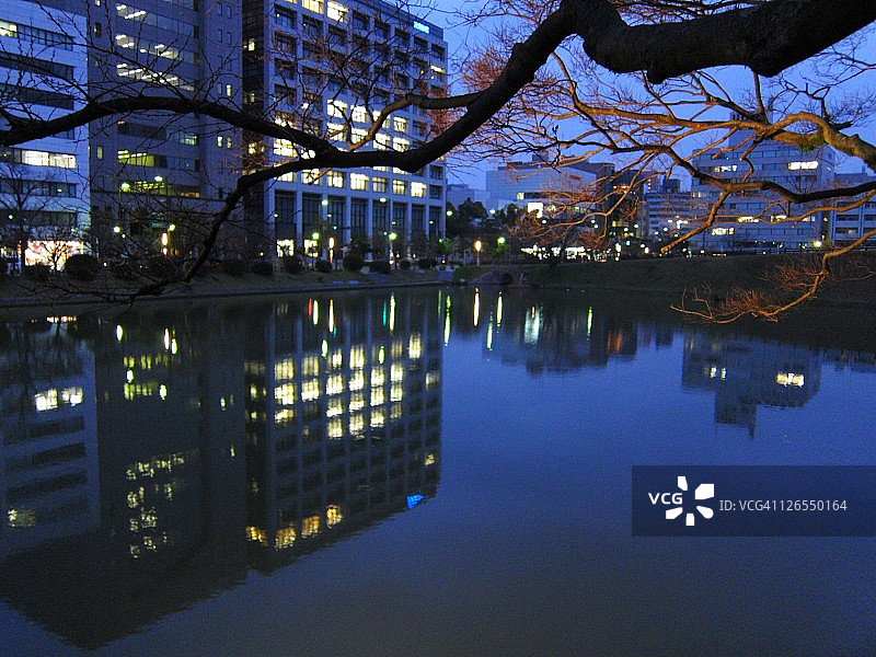 福冈城护城河夜景图片素材