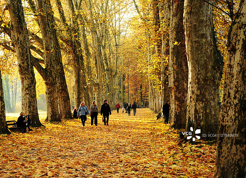 秋季的行人图片素材