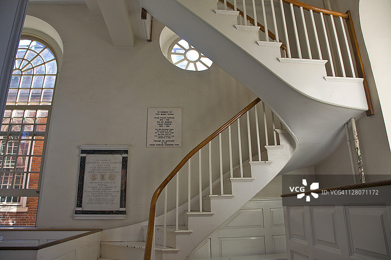 老北教堂的阶梯细节，美国马萨诸塞州波士顿图片素材