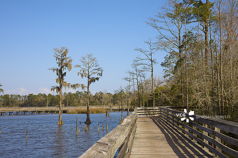 木板路和河口保护区，莫比尔湾河口，贝灵拉特花园，莫比尔地区（西奥多），阿拉巴马州图片素材
