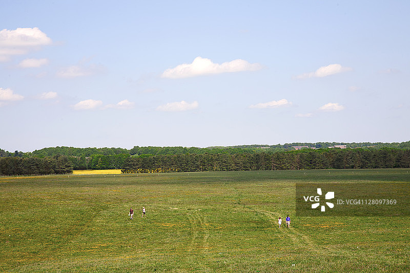 英国索尔兹伯里平原草地上的人图片素材