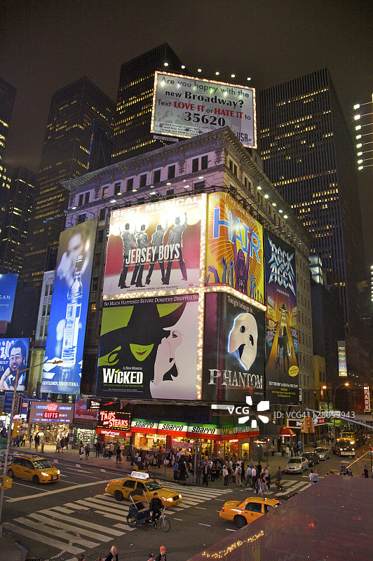 纽约时代广场达菲广场的夜景鸟瞰图片素材