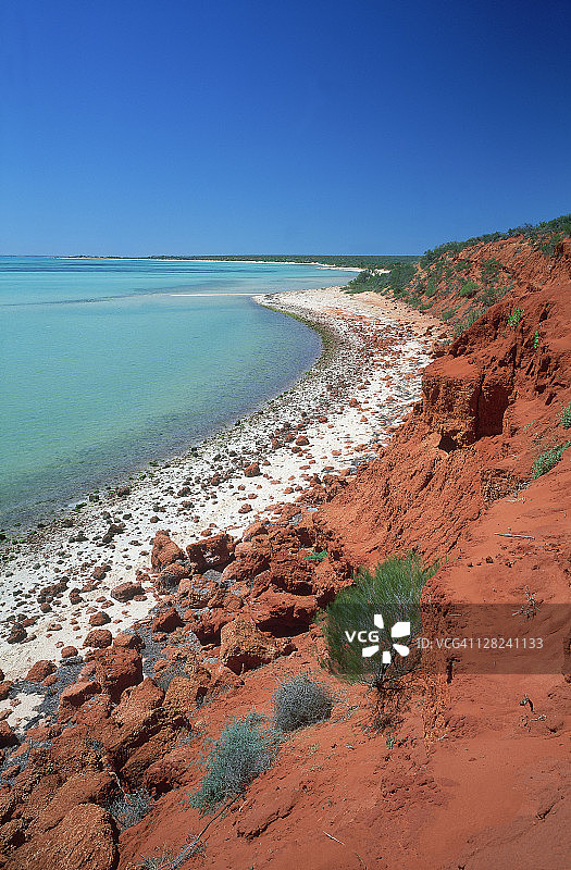 红色海滨侵蚀，鲨鱼湾，佩隆角，西澳大利亚图片素材