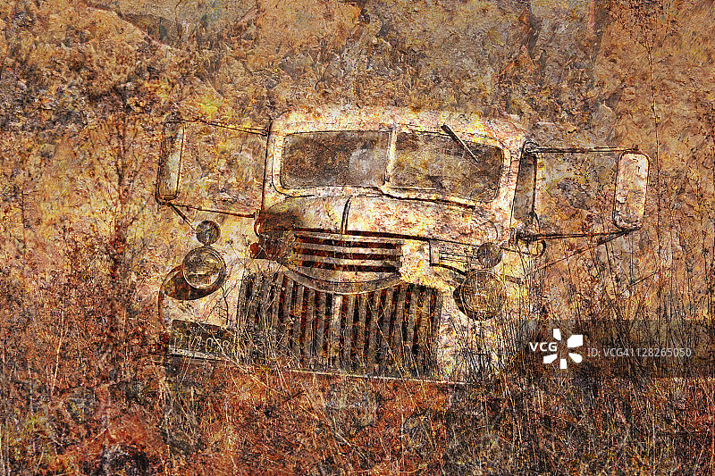 1938年雪佛兰废弃卡车的合成图像图片素材