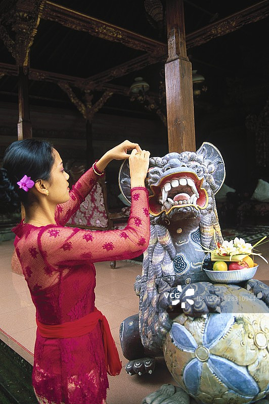 巴厘岛乌布，巴厘岛妇女向神灵祭祀图片素材