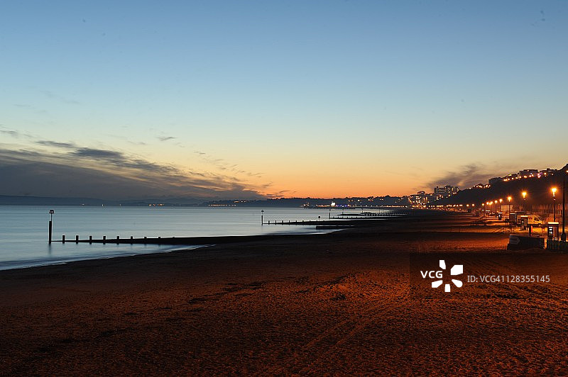 博斯库姆海滩日落，伯恩茅斯图片素材
