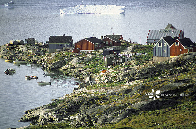 格陵兰岛迪斯科湾海边房屋图片素材