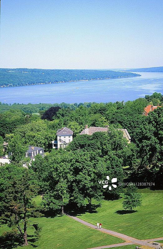 纽约伊萨卡卡尤加湖鸟瞰图图片素材