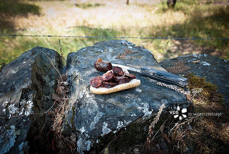搭配西班牙香肠三明治的野餐图片素材