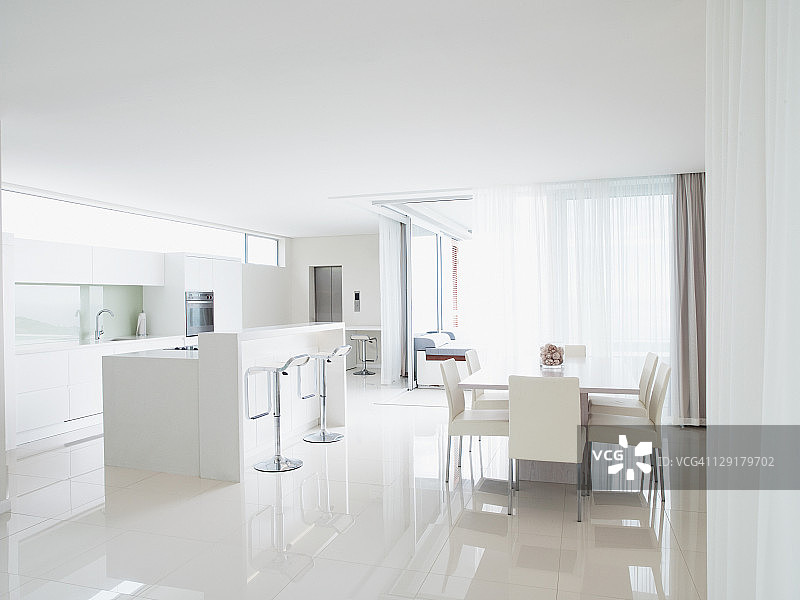 现代家居厨房与客厅图片素材