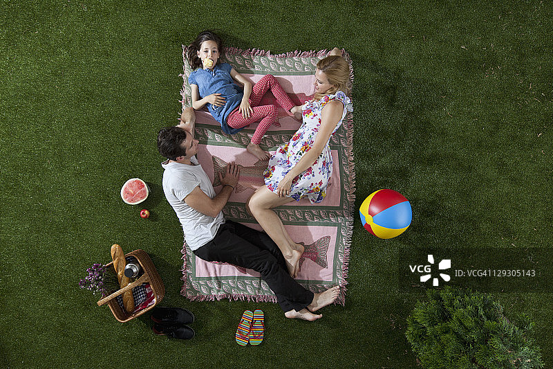 一家人在公园野餐俯视图图片素材