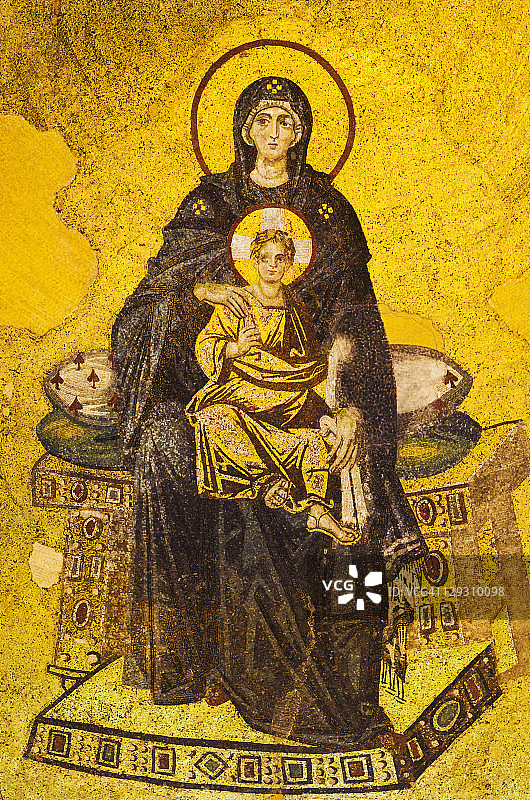 土耳其伊斯坦布尔圣索菲亚大教堂内的圣母玛利亚和耶稣马赛克图片素材