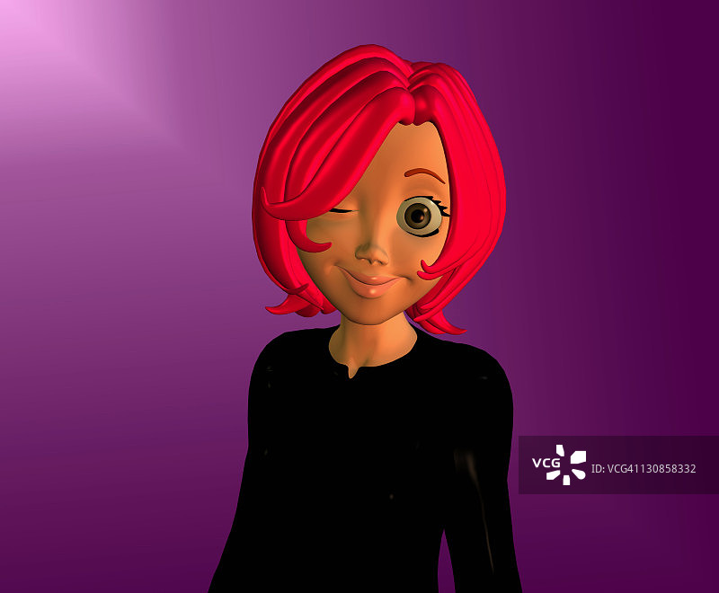 漫画插画年轻女孩微笑眨眼图片素材