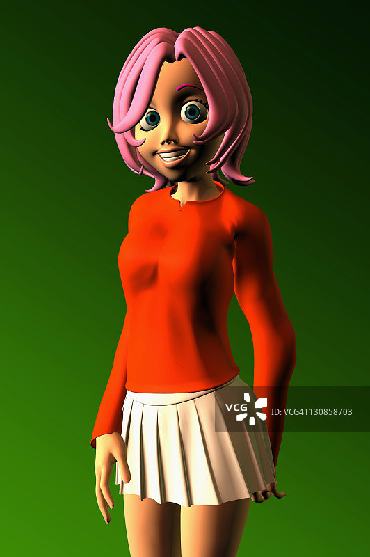 露齿微笑的少女卡通插画图片素材