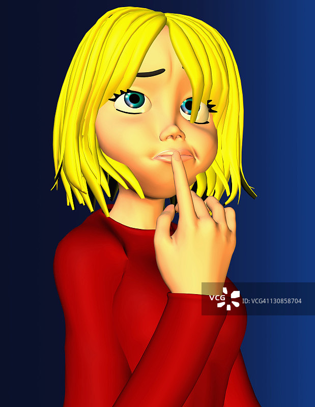 卡通插画：思考中的少女图片素材