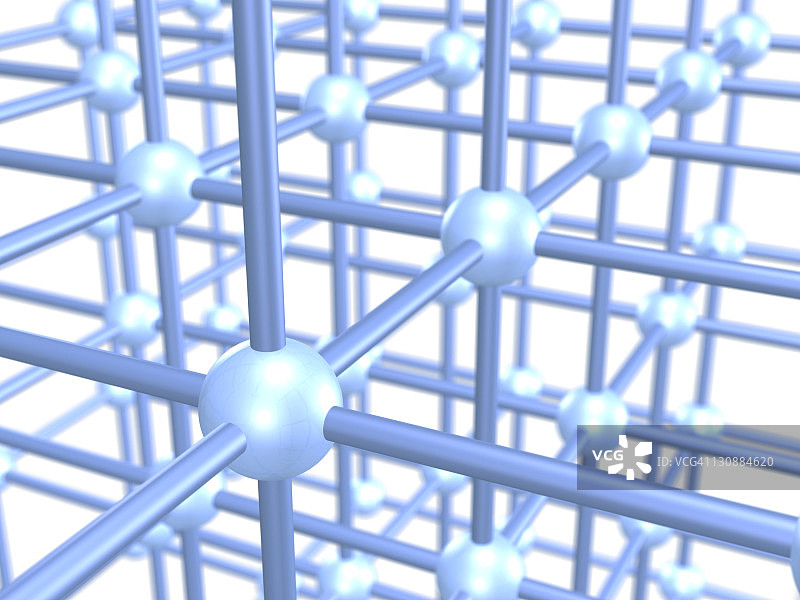 蓝色金属球体和杆的三维网格结构，象征网络、互联互通、建筑、业务系统、组织、结构的概念3D图图片素材