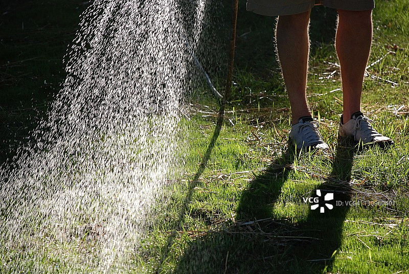 男人浇草图片素材