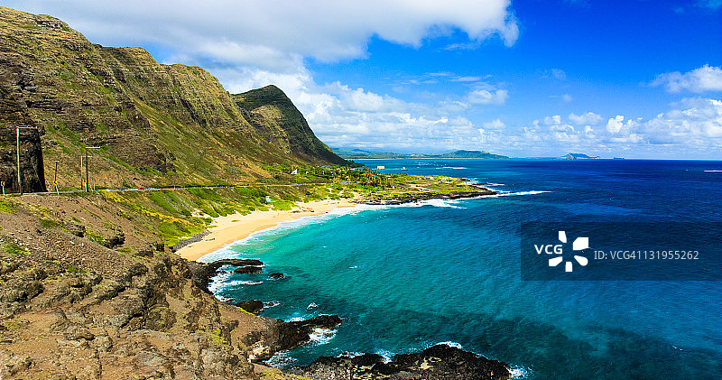 瓦胡岛马卡普吾角附近高耸的悬崖图片素材