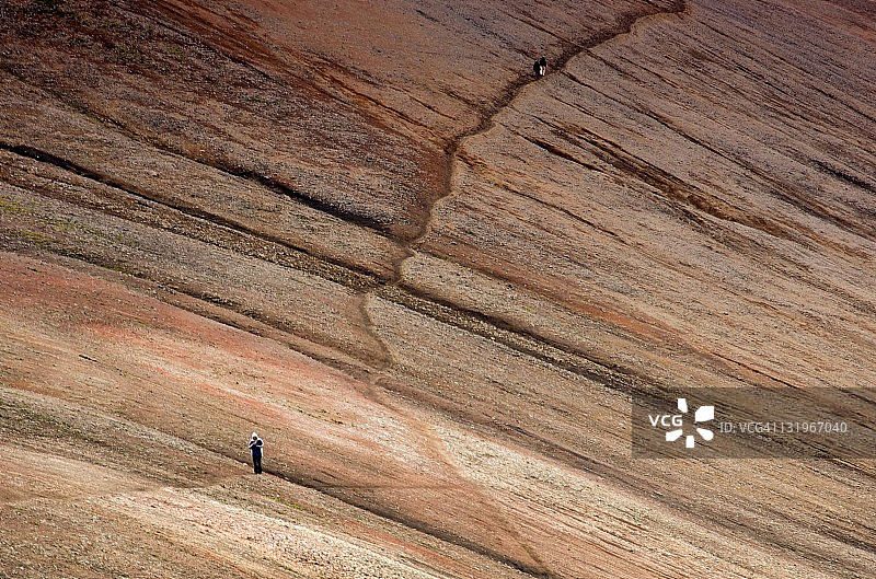 在Hrafntinnusker的徒步旅行者图片素材