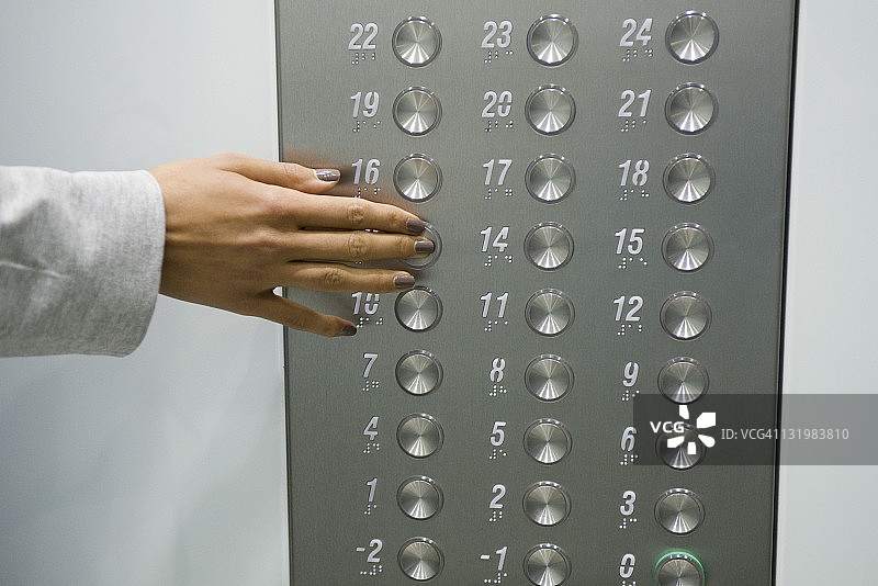 女人按下电梯按钮，局部图片素材