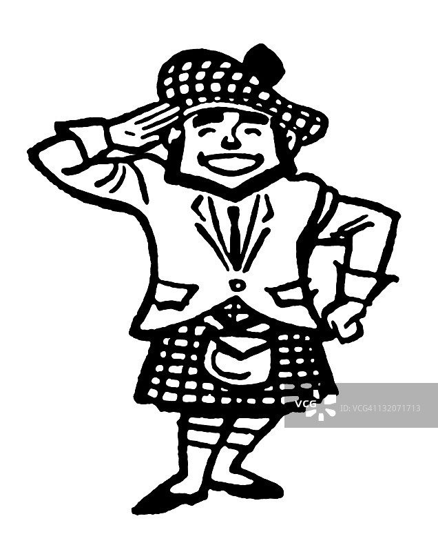 穿着苏格兰短裙敬礼的男子图片素材