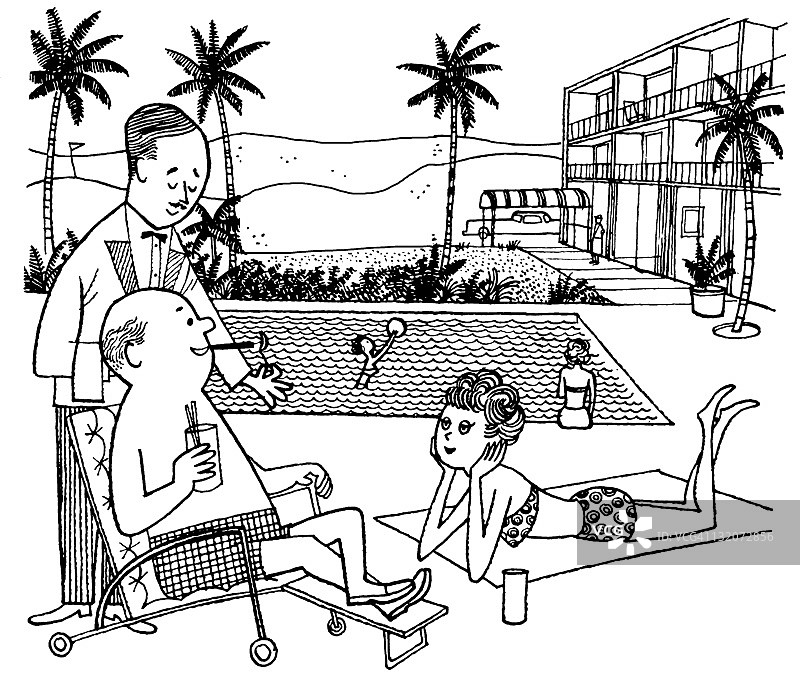 人们在泳池边享受日光浴图片素材