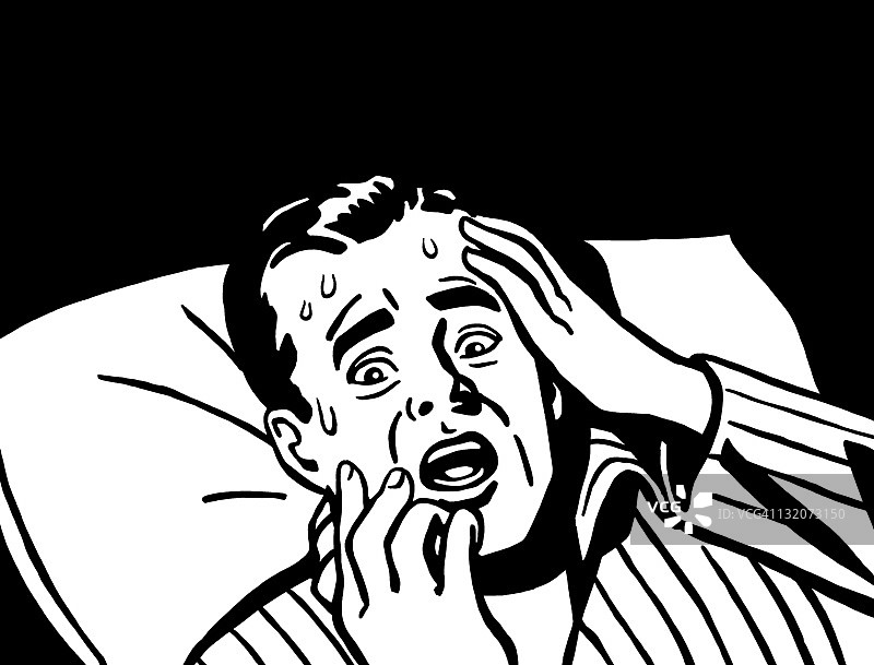 在床上害怕的男人图片素材