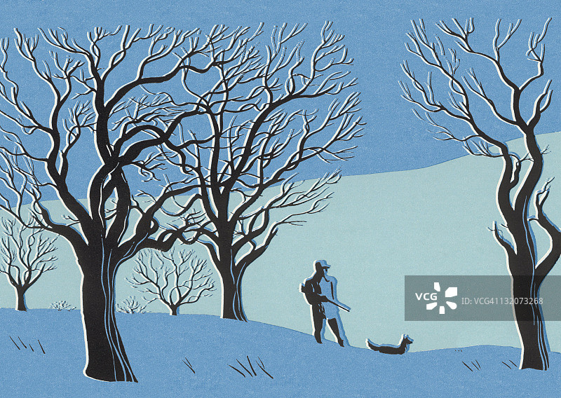 男人和他的狗一起打猎图片素材