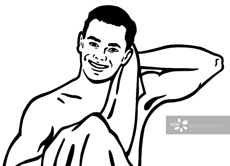 男人用毛巾擦干身体图片素材