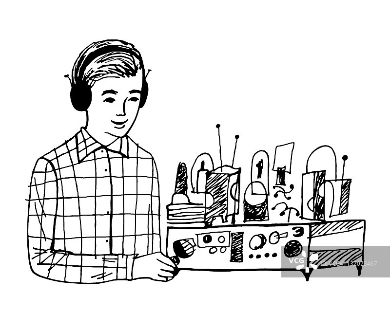 拿着收音机的男孩图片素材