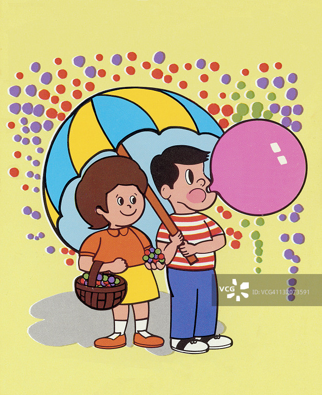 孩子们在雨伞下图片素材