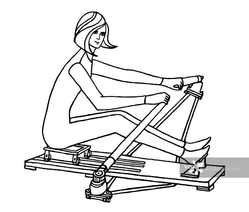 正在使用划船机的女人图片素材