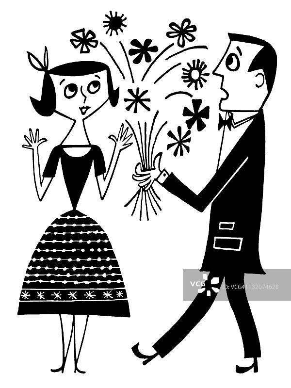 手捧鲜花的情侣图片素材