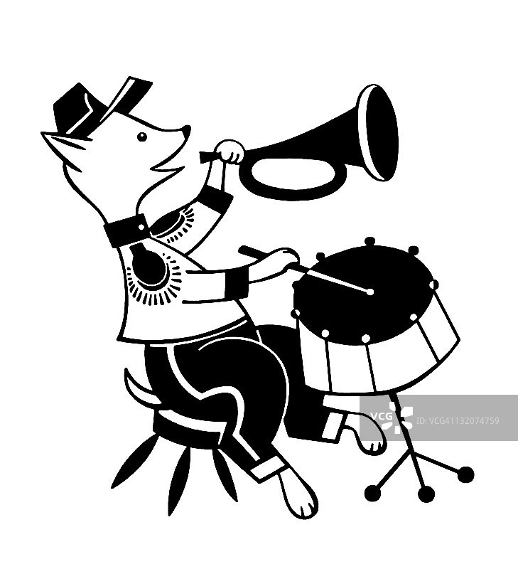 狗狗演奏喇叭和鼓图片素材