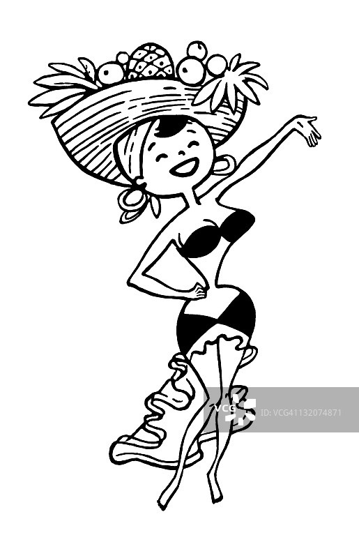 头顶水果的女人图片素材