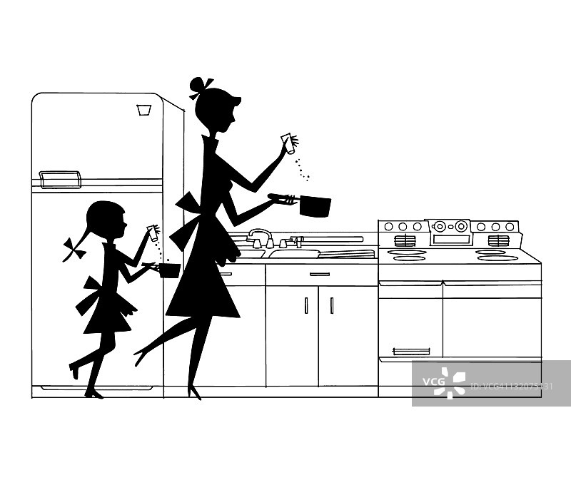 母女烹饪的轮廓图片素材