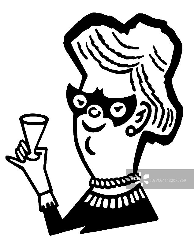 戴着面具的女子拿着饮料图片素材