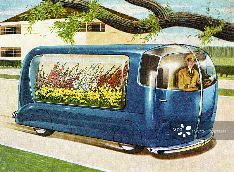 未来鲜花配送车图片素材