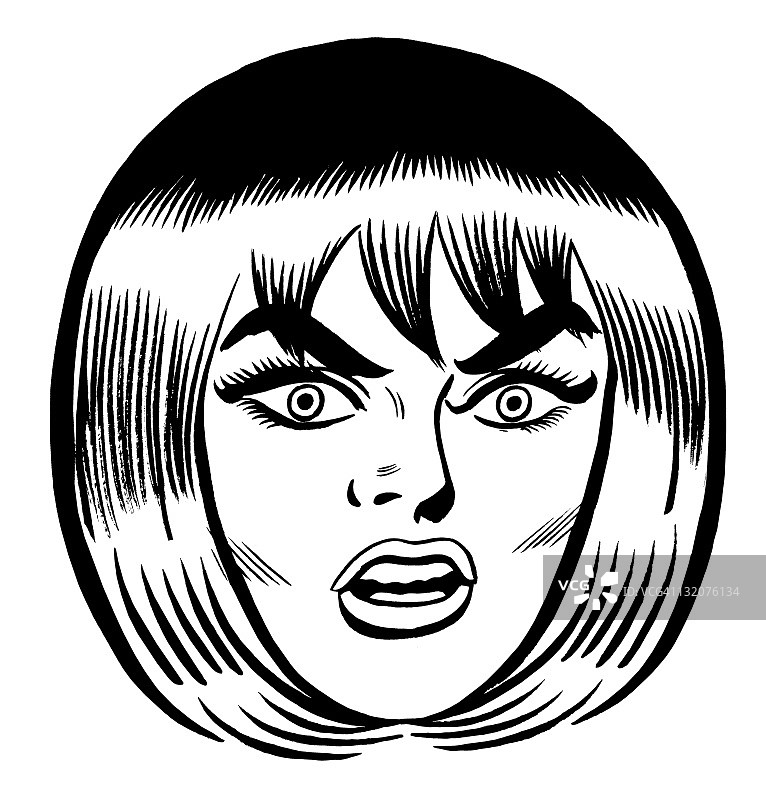 波波头愤怒的女人特写图片素材