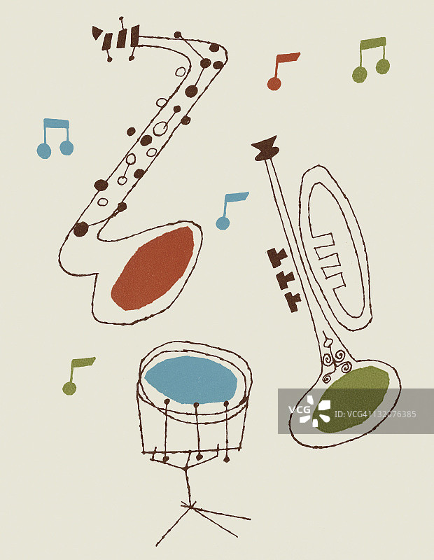 鼓、萨克斯和喇叭图片素材
